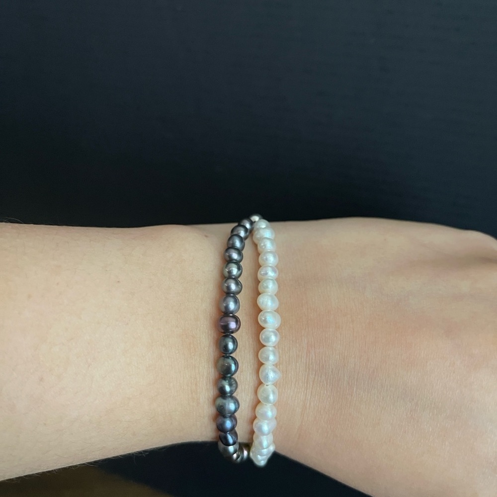 Sterling Silver Authentic Pearl Two Row Adjustable Bracelet